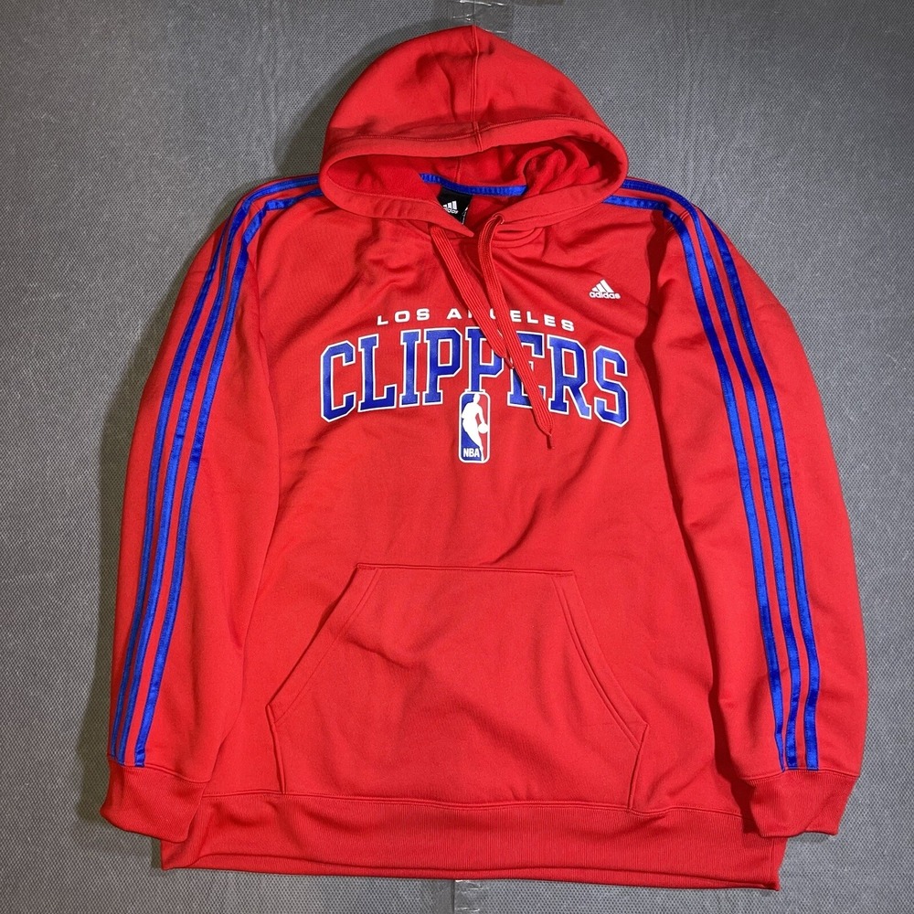 Adidas Sweatshirt Mens 2XL Los Angeles Clippers 3‎ Stripe Retro Hoodie Red NWOT